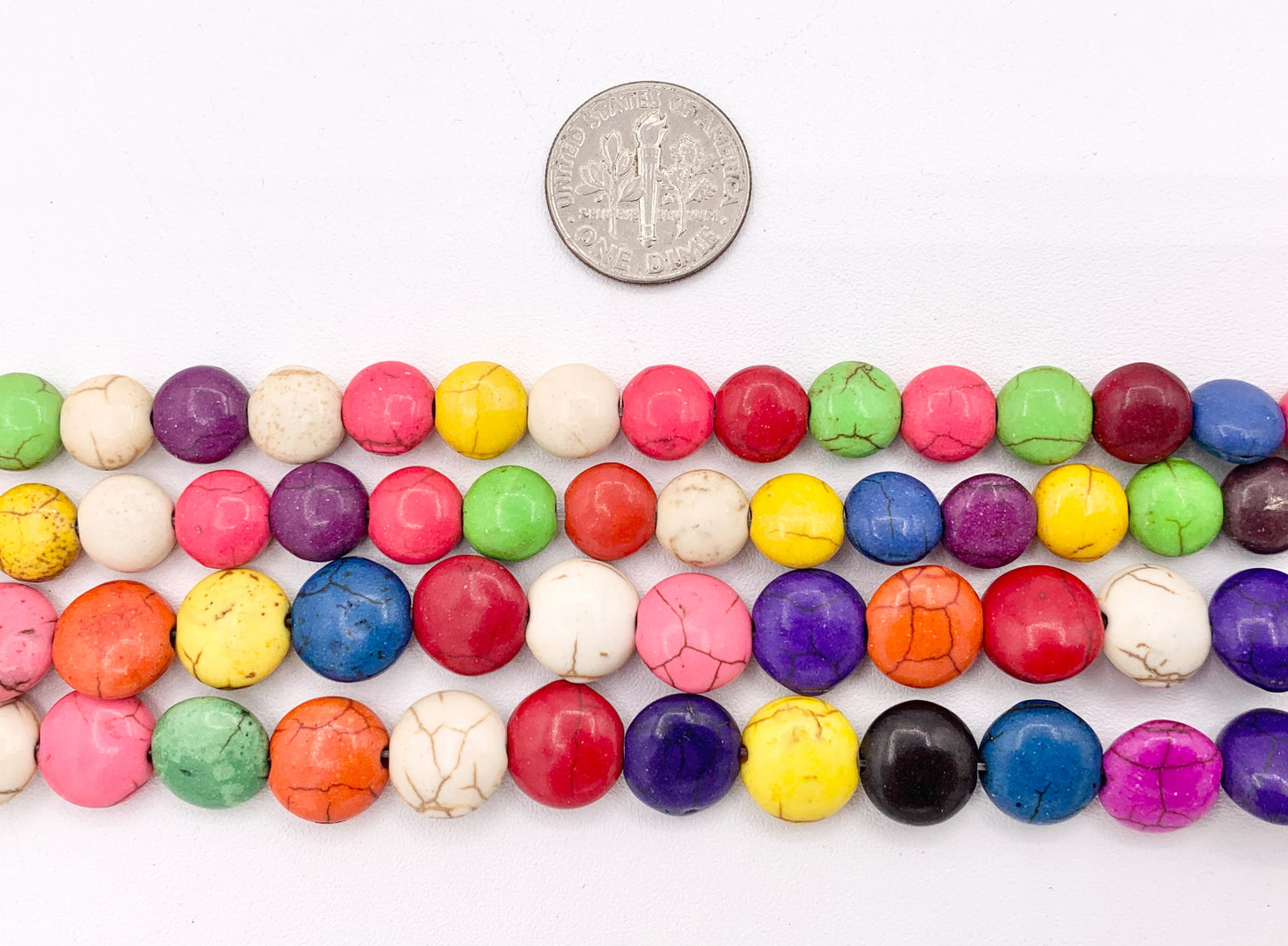 8mm&10mm Howlite Multicolor Puffy Coin Beads Around 15-16" Price for 1 Strand