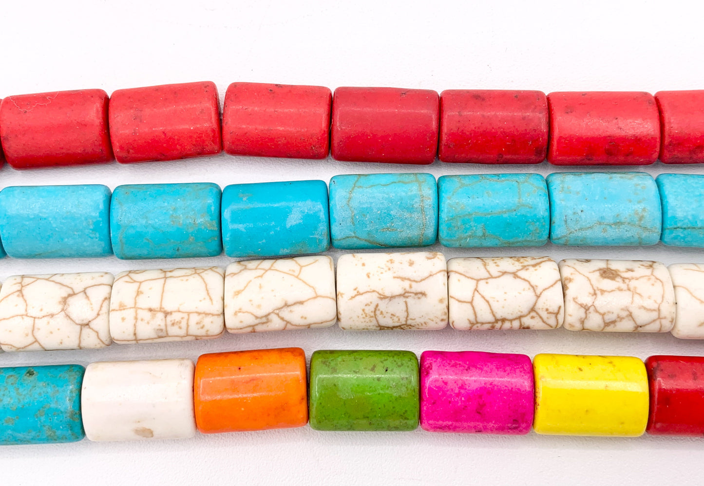 10x14mm Howlite Rectangle Beads Red, Turquoise, White & Multicolor Around 15-16" Price for 1 Strand