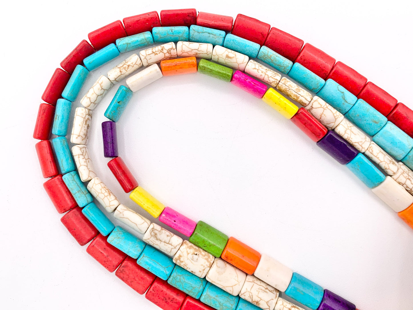 10x14mm Howlite Rectangle Beads Red, Turquoise, White & Multicolor Around 15-16" Price for 1 Strand