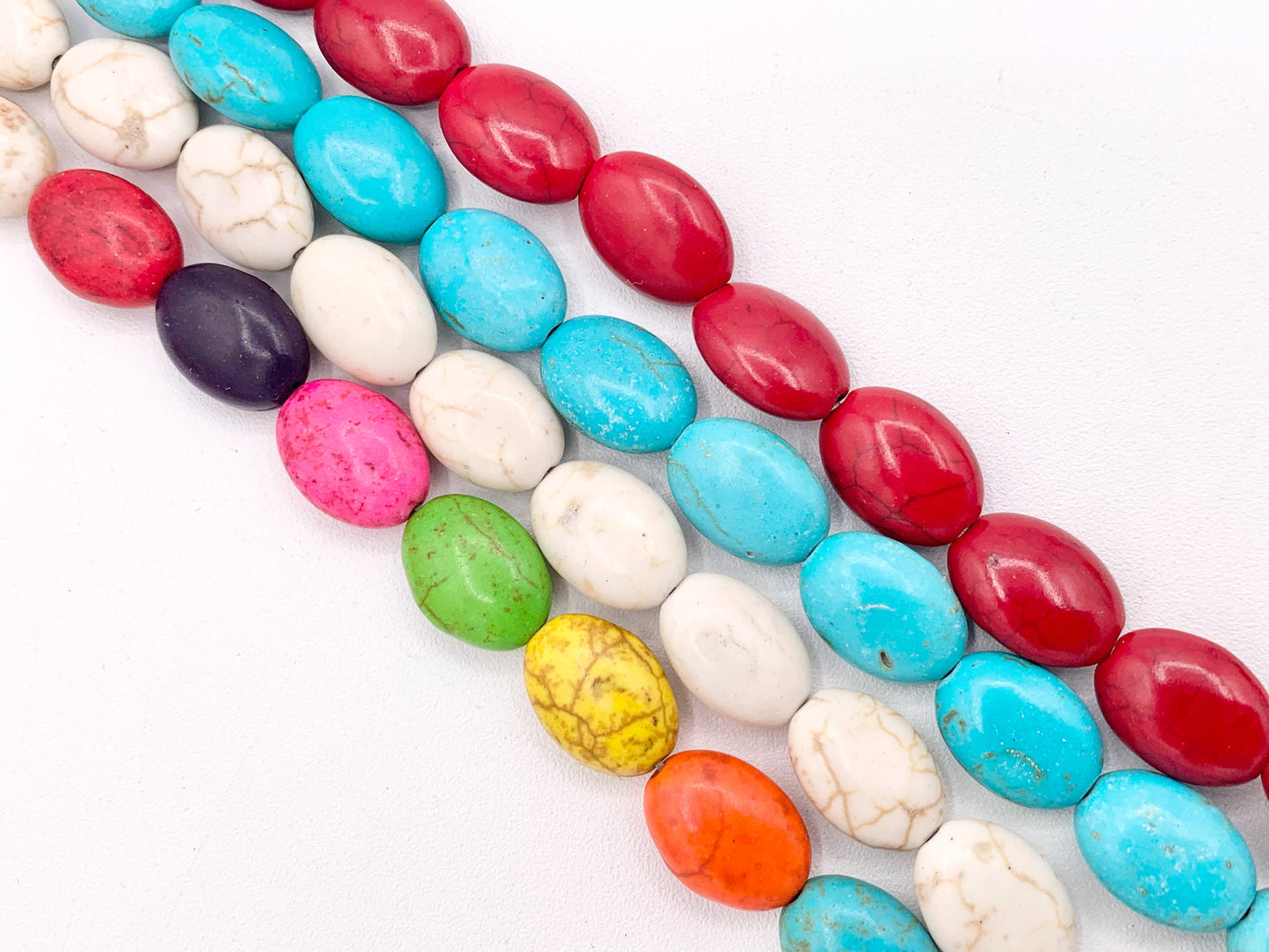10x13-14mm Howlite Oval Beads Red, Turquoise, White & Multicolor Around 15" Price for 1 Strand