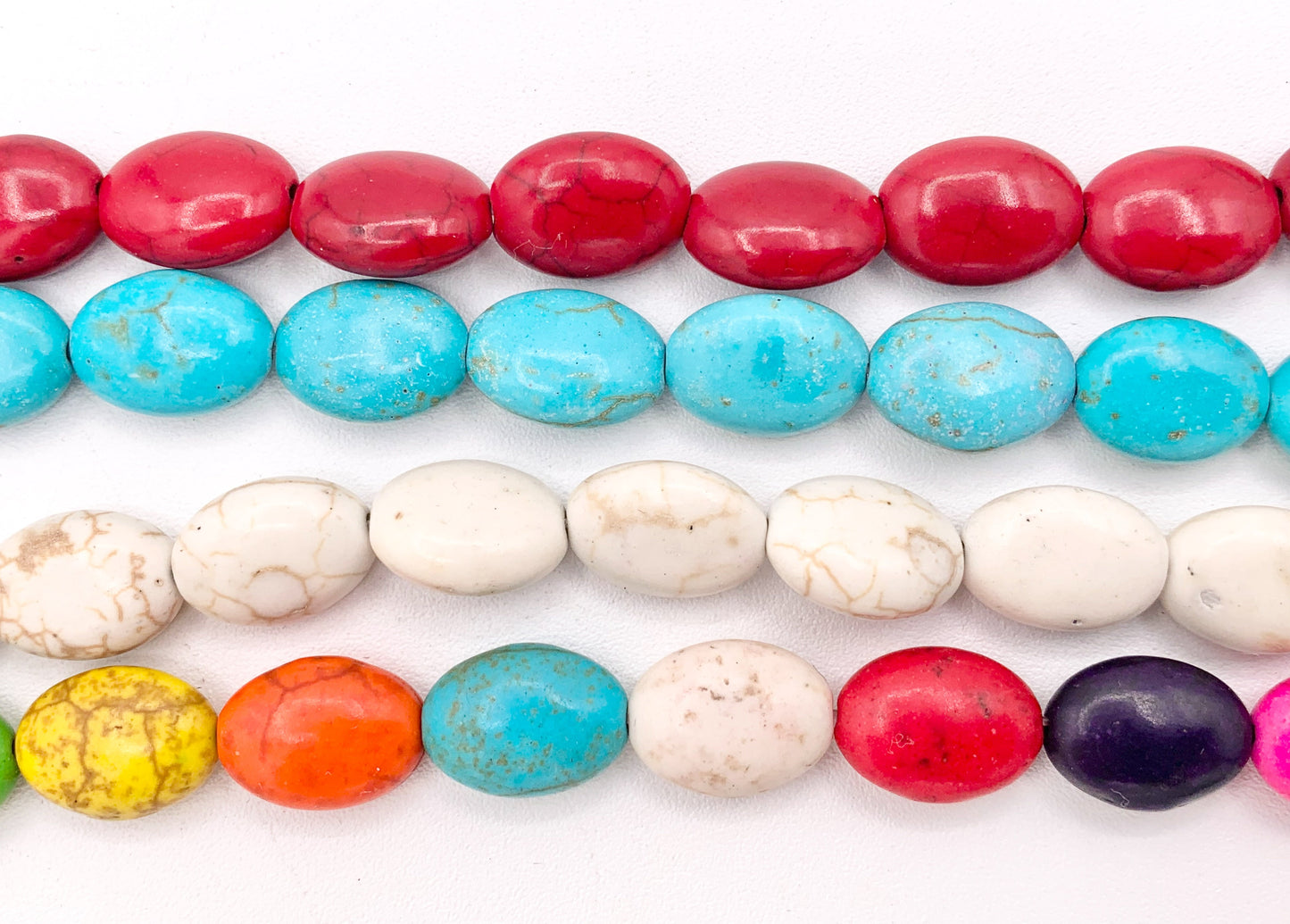 10x13-14mm Howlite Oval Beads Red, Turquoise, White & Multicolor Around 15" Price for 1 Strand