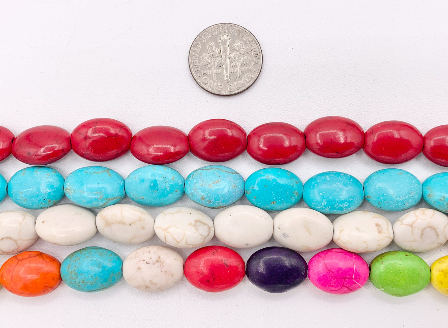 10x13-14mm Howlite Oval Beads Red, Turquoise, White & Multicolor Around 15" Price for 1 Strand