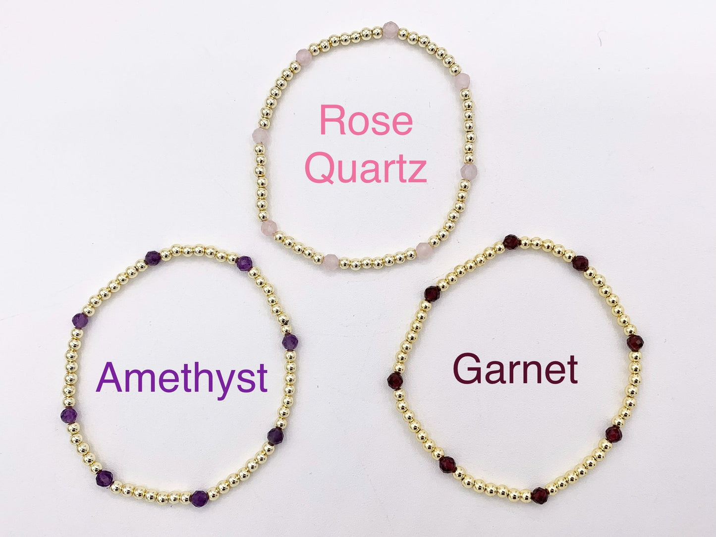 18K Gold Plated Hematite + Assorted Stones Dainty Stretchy Bracelet 1 piece