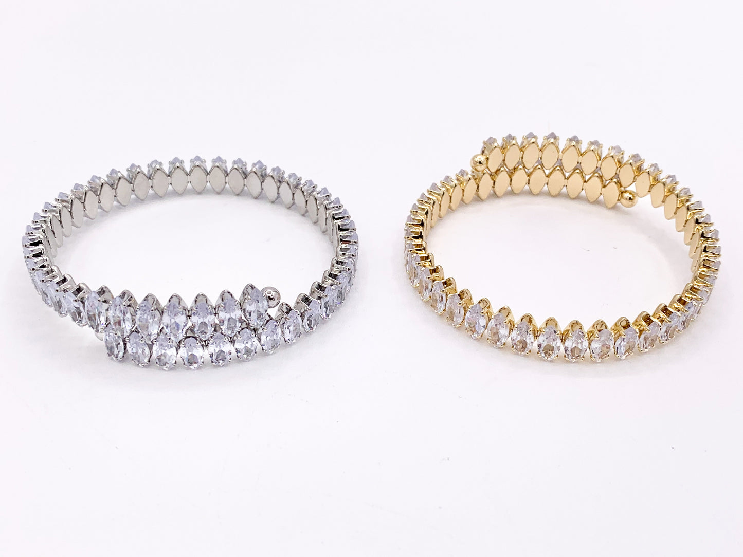 CZ Pave Cluster Rhinestone Baguette Fancy Flexible Bracelet Cuffs In Real Gold/Platinum 18K Plated Copper 3 PCS