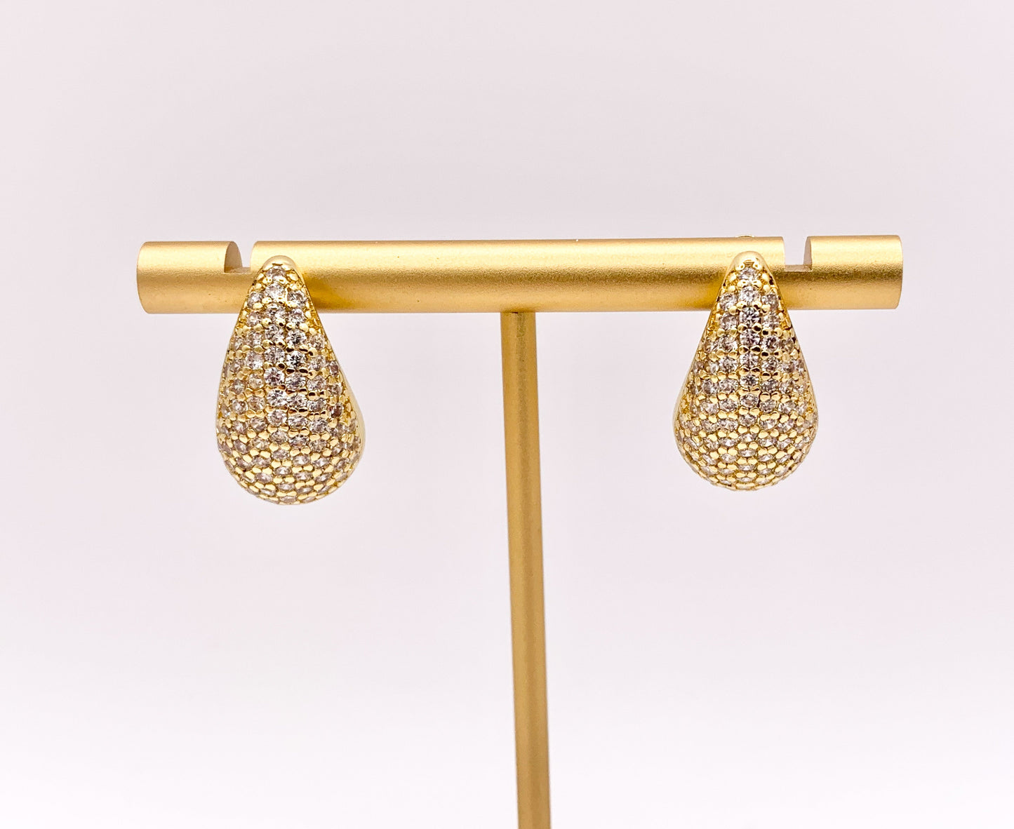 CZ Pave Drop Puffy Earrings in 18K Gold or Silver Plated Copper 3 PAIRS