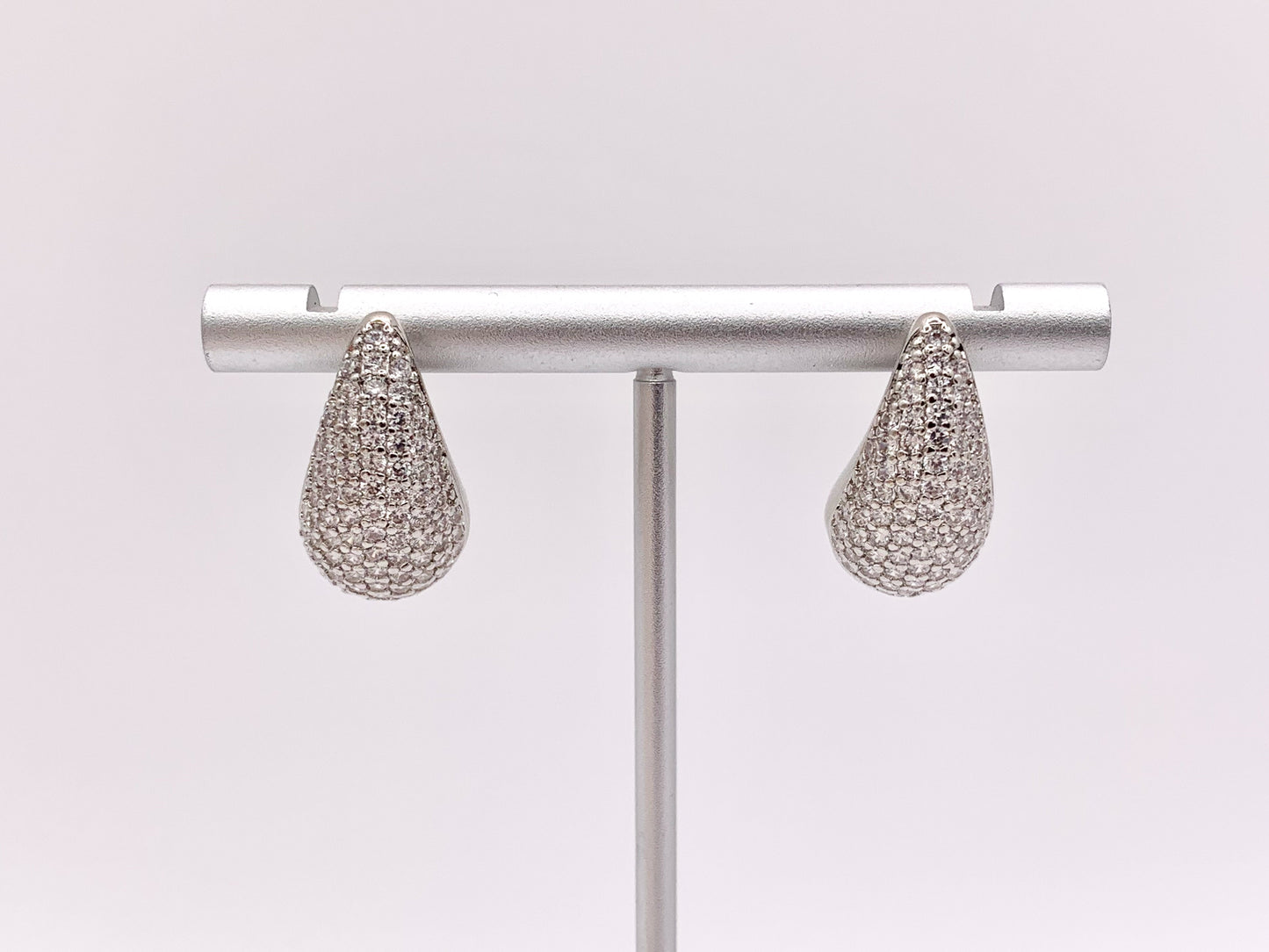 CZ Pave Drop Puffy Earrings in 18K Gold or Silver Plated Copper 3 PAIRS