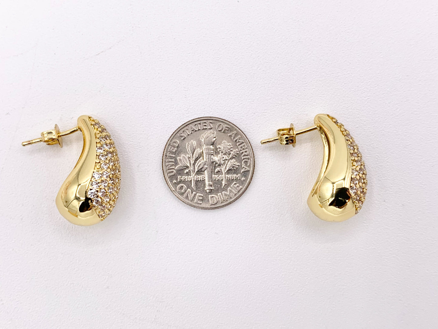 CZ Pave Drop Puffy Earrings in 18K Gold or Silver Plated Copper 3 PAIRS