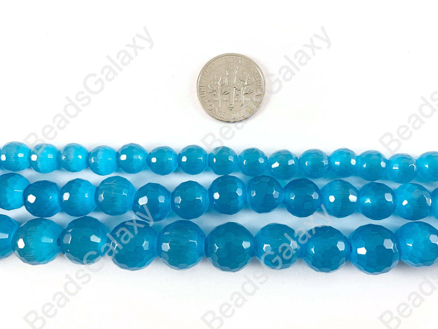 Faceted Round Cat's Eye Dyed Blue Beads Around 15"