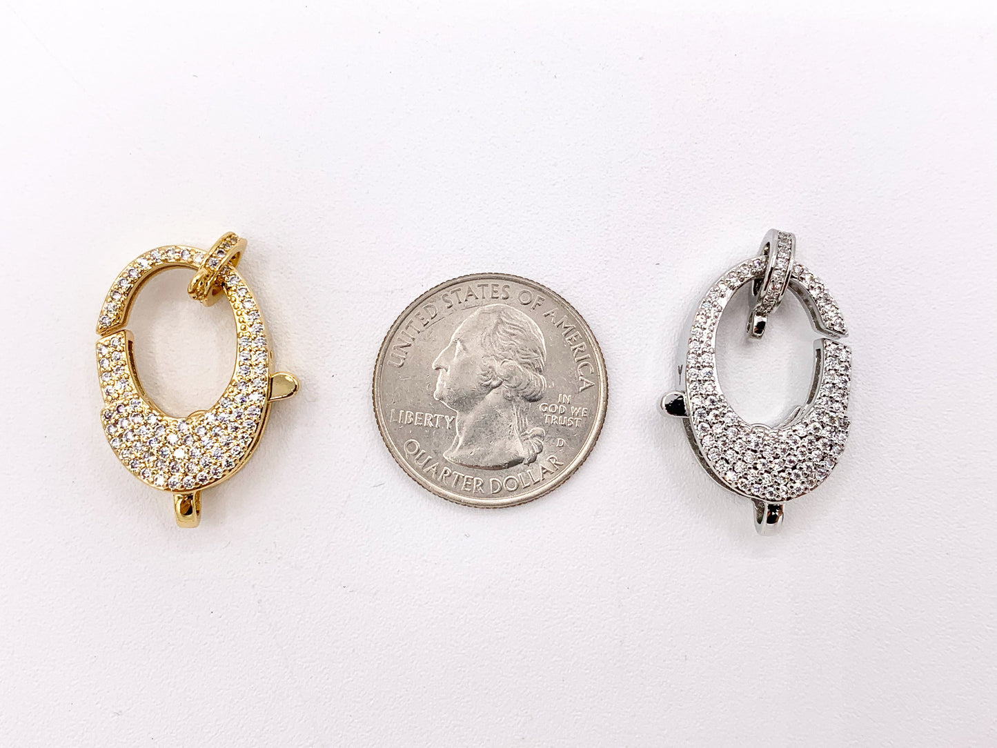 CZ Pave Luxury Large Oval Lobster Clasps Real Gold/Platinum Plated Over Brass 3 PCS