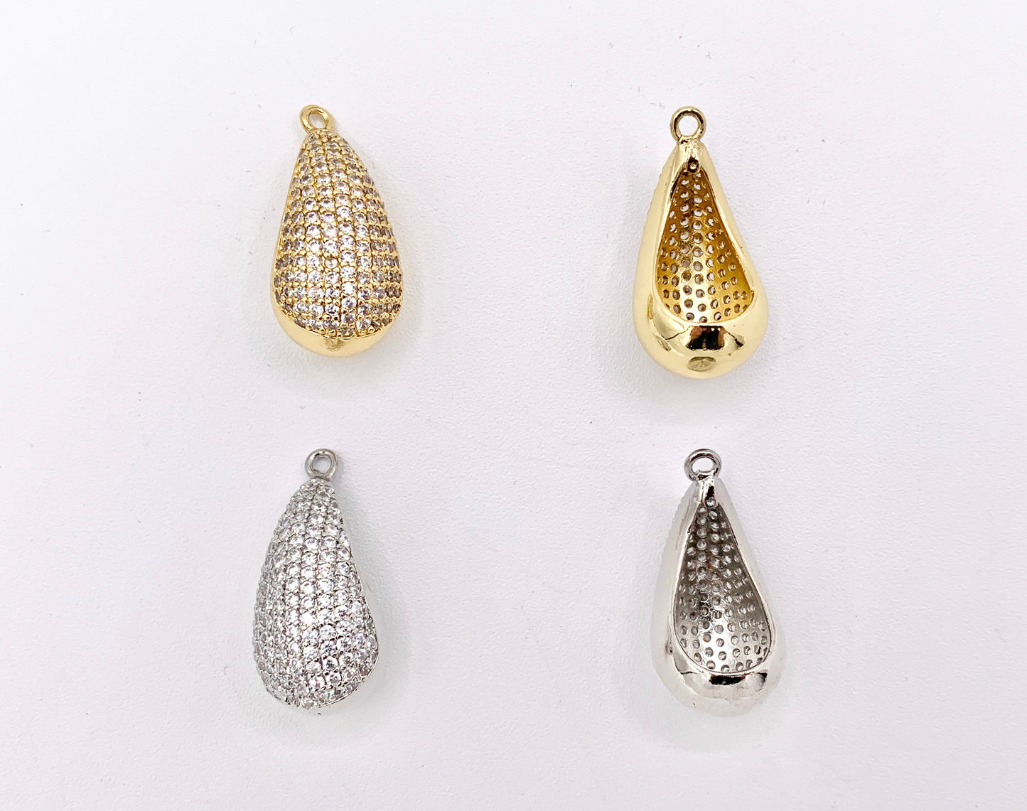 Cute Puffy Teardrop Pendants in CZ Pave 18k Gold or Silver Plated over Copper 5 PCS