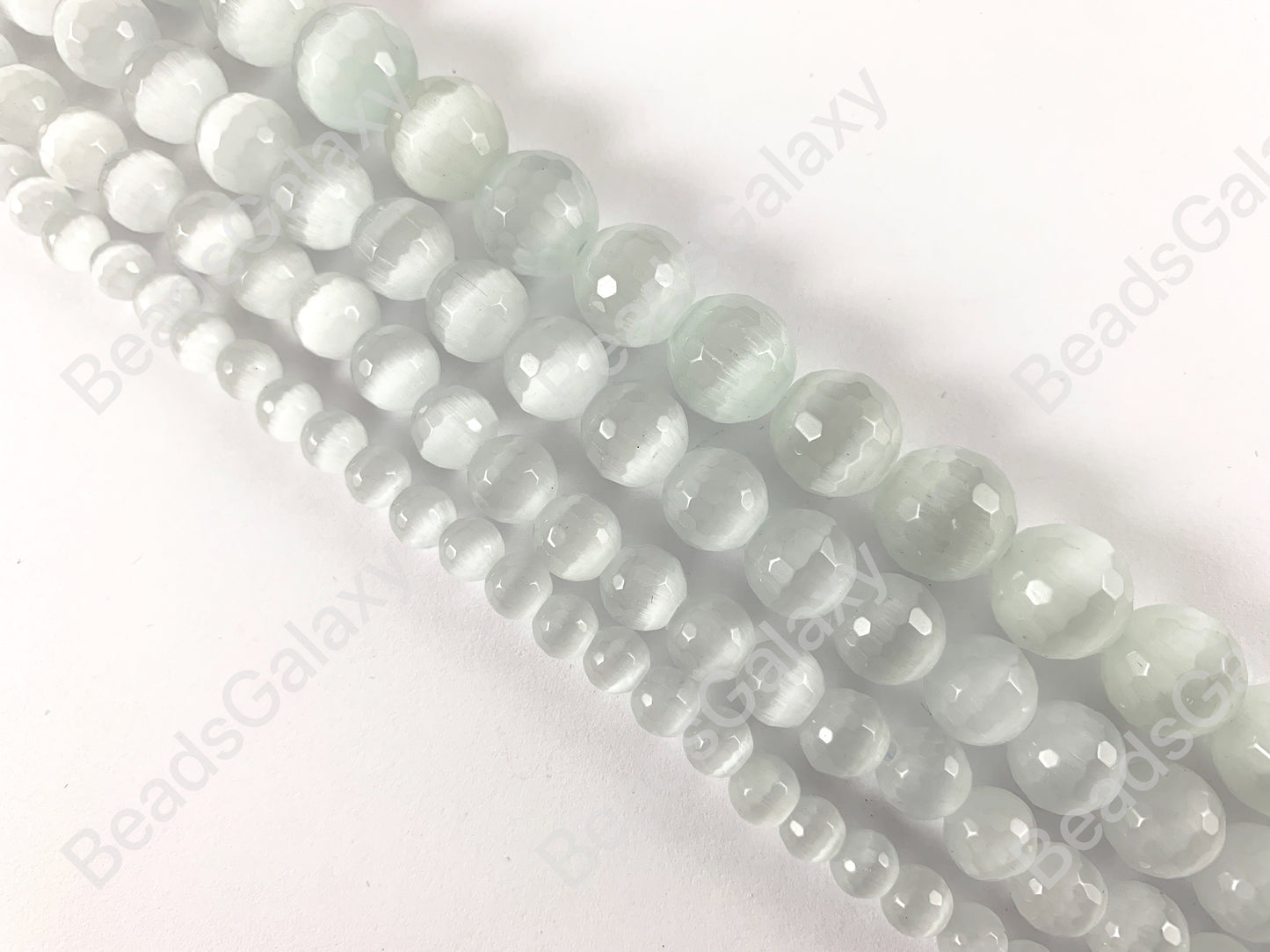 Faceted Round Cat's Eye Dyed White Beads Around 15"