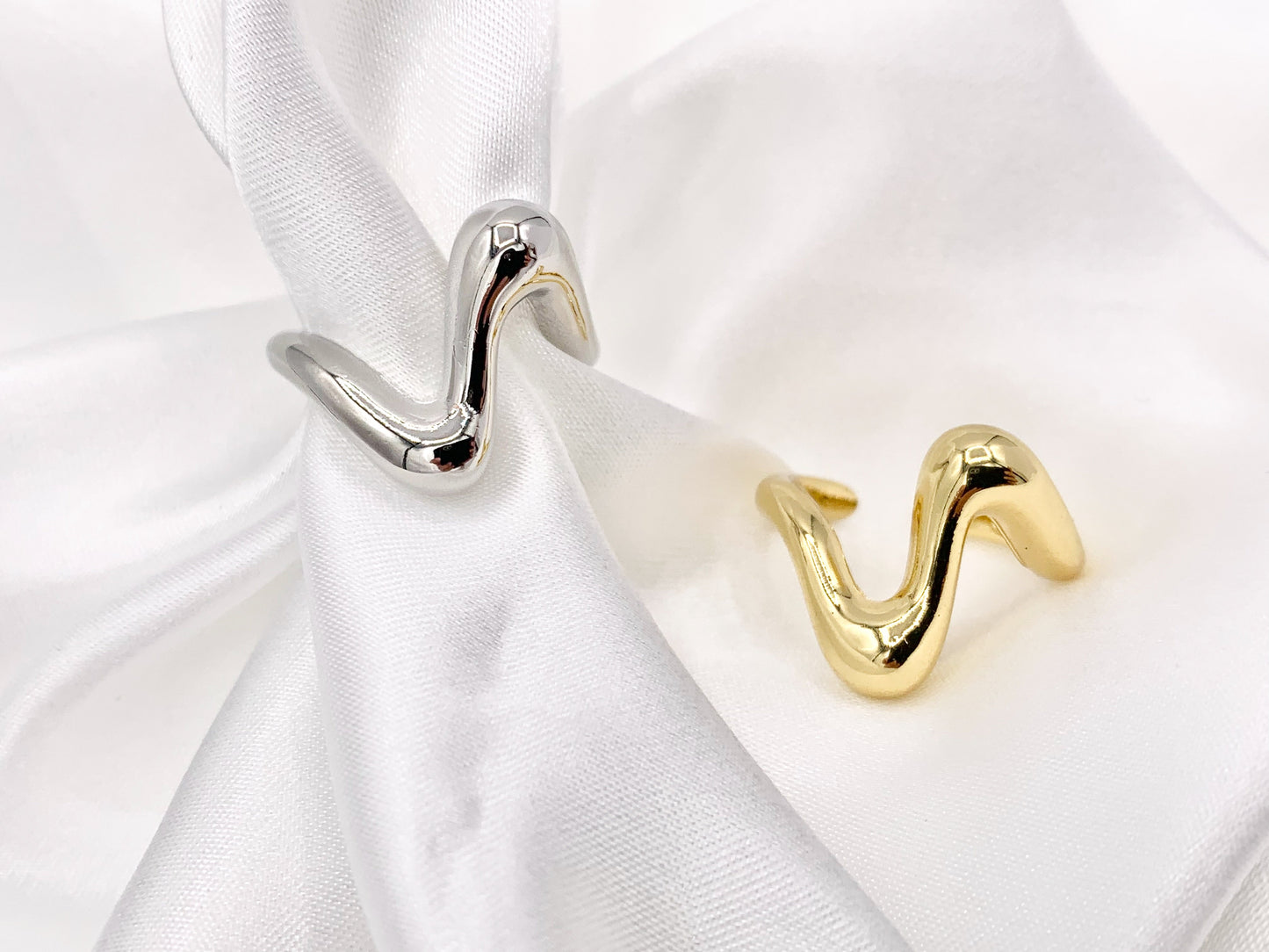 Chevron V Shaped Geometric Curved Ring in Real Gold/Silver 18K Plated Copper Adjustable Ring 5 PCS