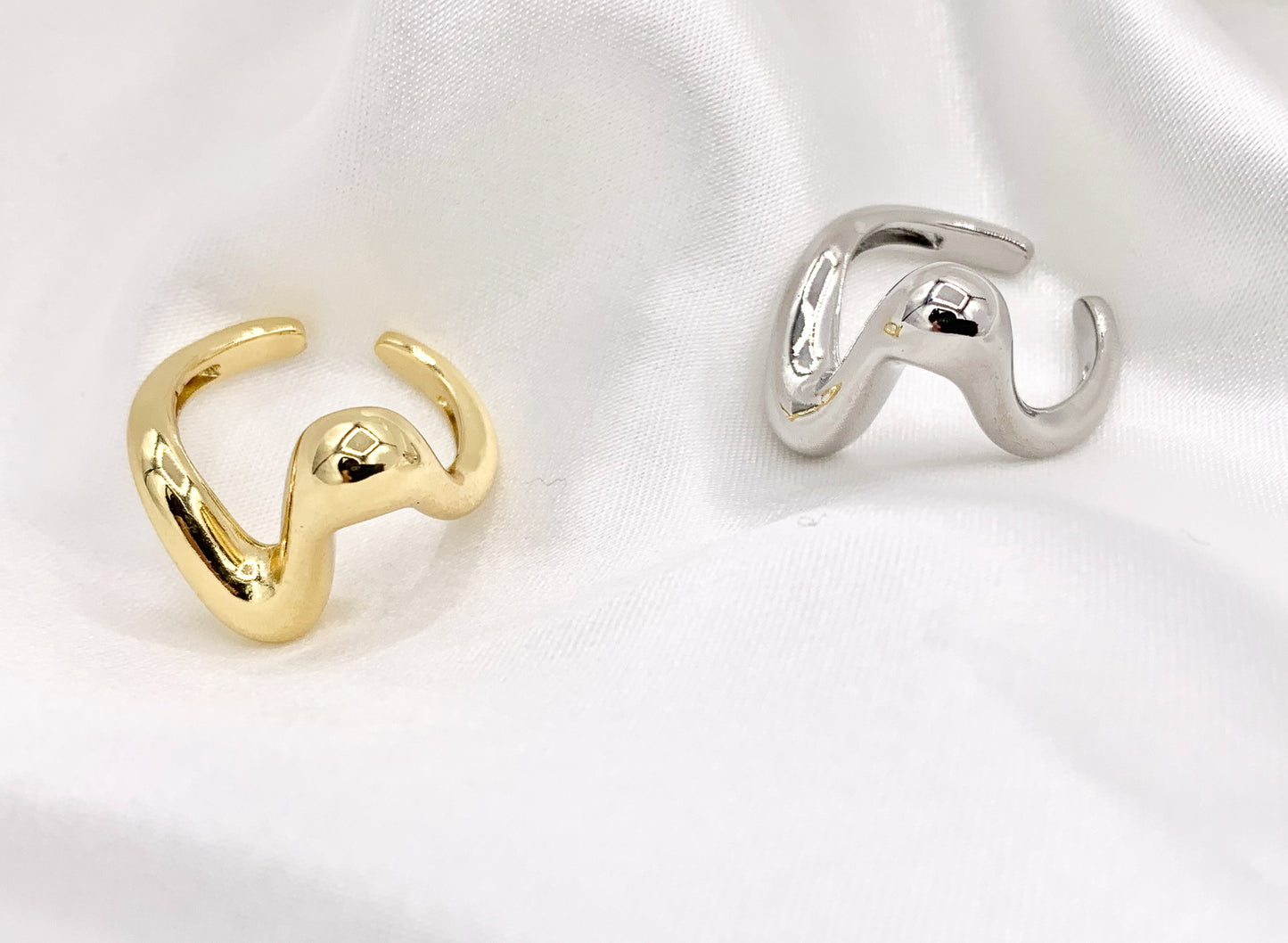 Chevron V Shaped Geometric Curved Ring in Real Gold/Silver 18K Plated Copper Adjustable Ring 5 PCS