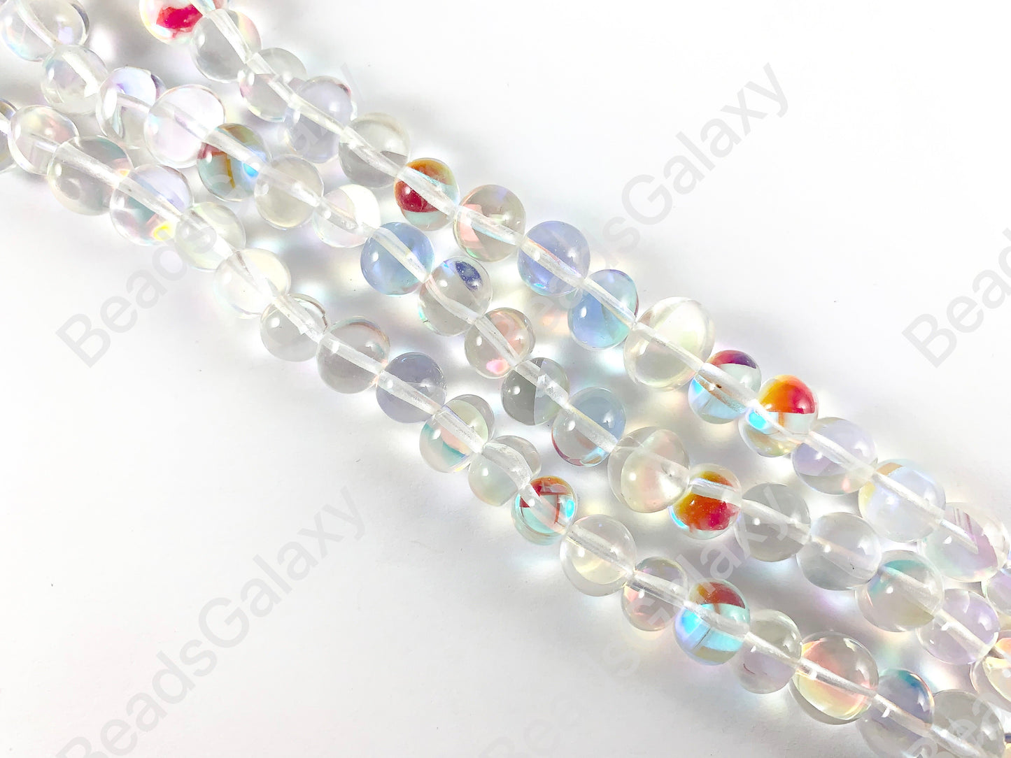 Iridescent Clear Natural Quartz Mermaid Glowing Round Beads Around 15-16"