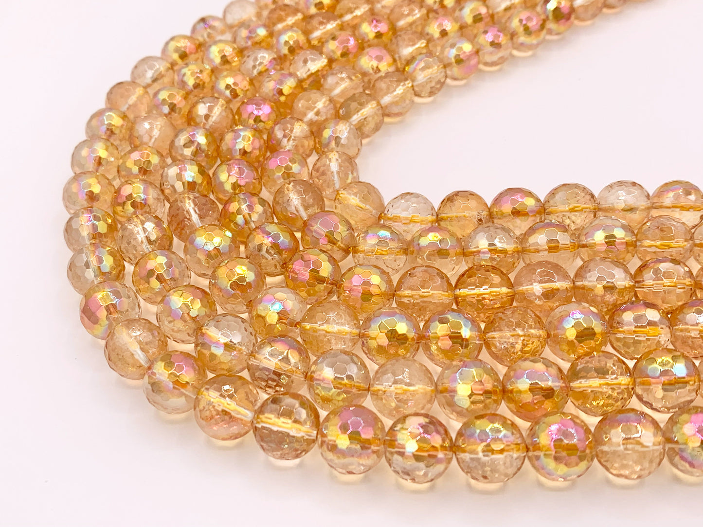 Electroplated Natural Citrine Mystic Coated Faceted Orange Stone Beads 6mm 8mm 10mm