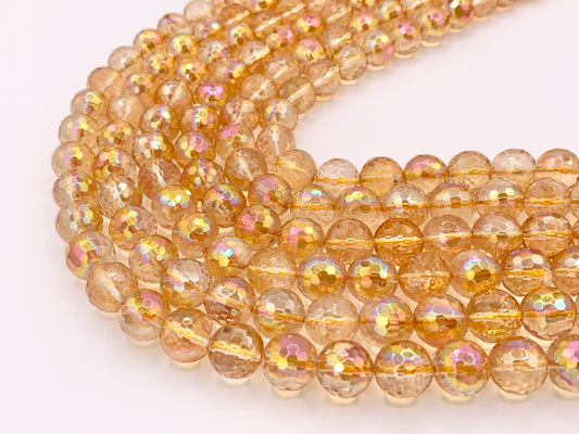 Electroplated Natural Citrine Mystic Coated Faceted Orange Stone Beads 6mm 8mm 10mm
