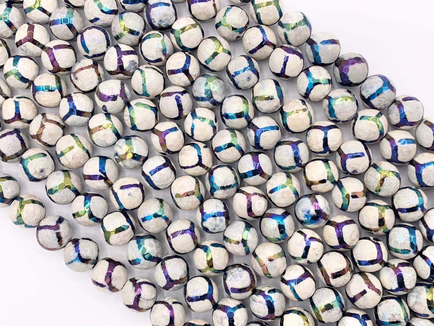 Electroplated Tibetan Agate Mystic Coated Faceted Stripe Agate Beads 6mm 8mm 9-10mm 11-12mm Natural Stone Beads