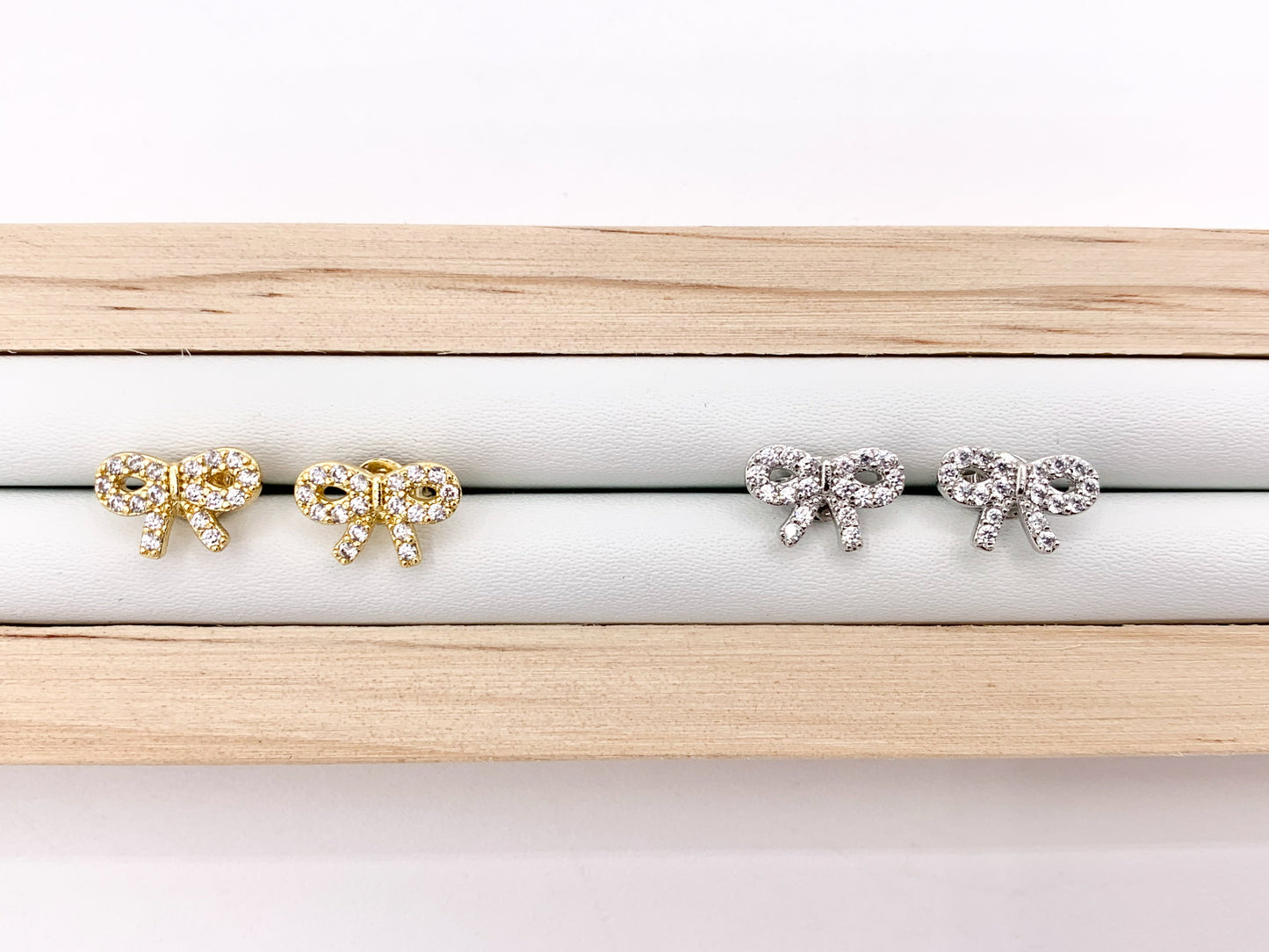 Cute Bowtie Earring Studs in CZ Pave 18K Gold/Platinum Plated Over Copper Earrings 3 PAIRS