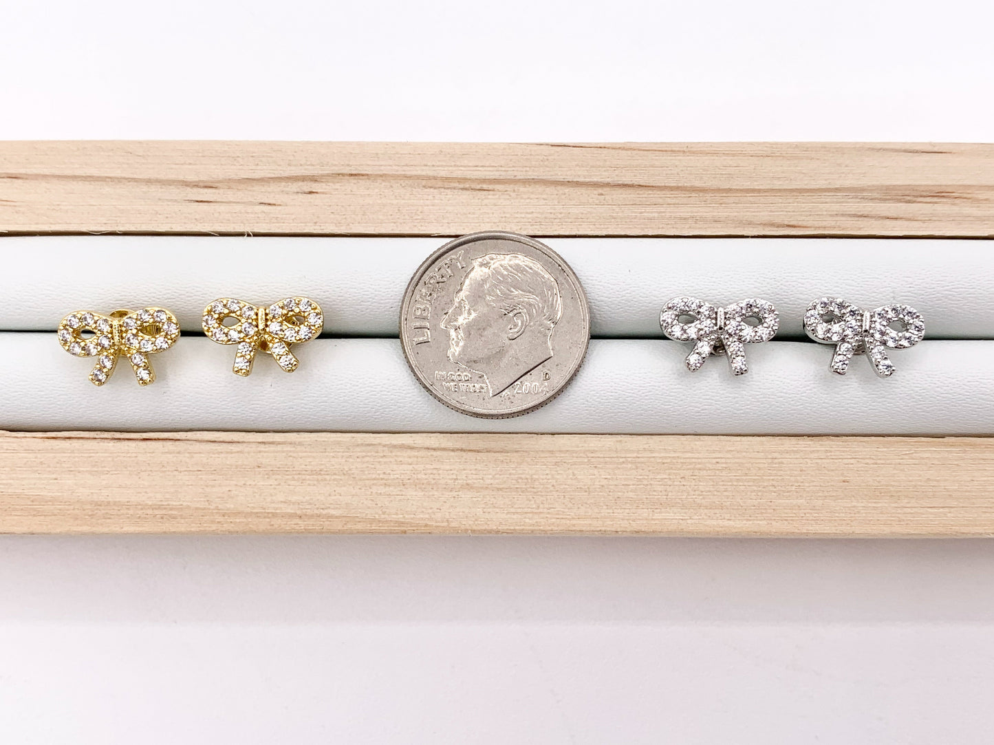 Cute Bowtie Earring Studs in CZ Pave 18K Gold/Platinum Plated Over Copper Earrings 3 PAIRS