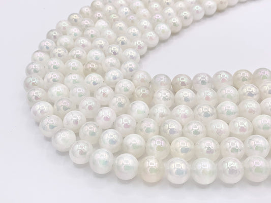 Electroplated Natural Selenite Mystic Coated White Selenite Smooth Beads 6mm 8mm 10mm Natural Stone Beads