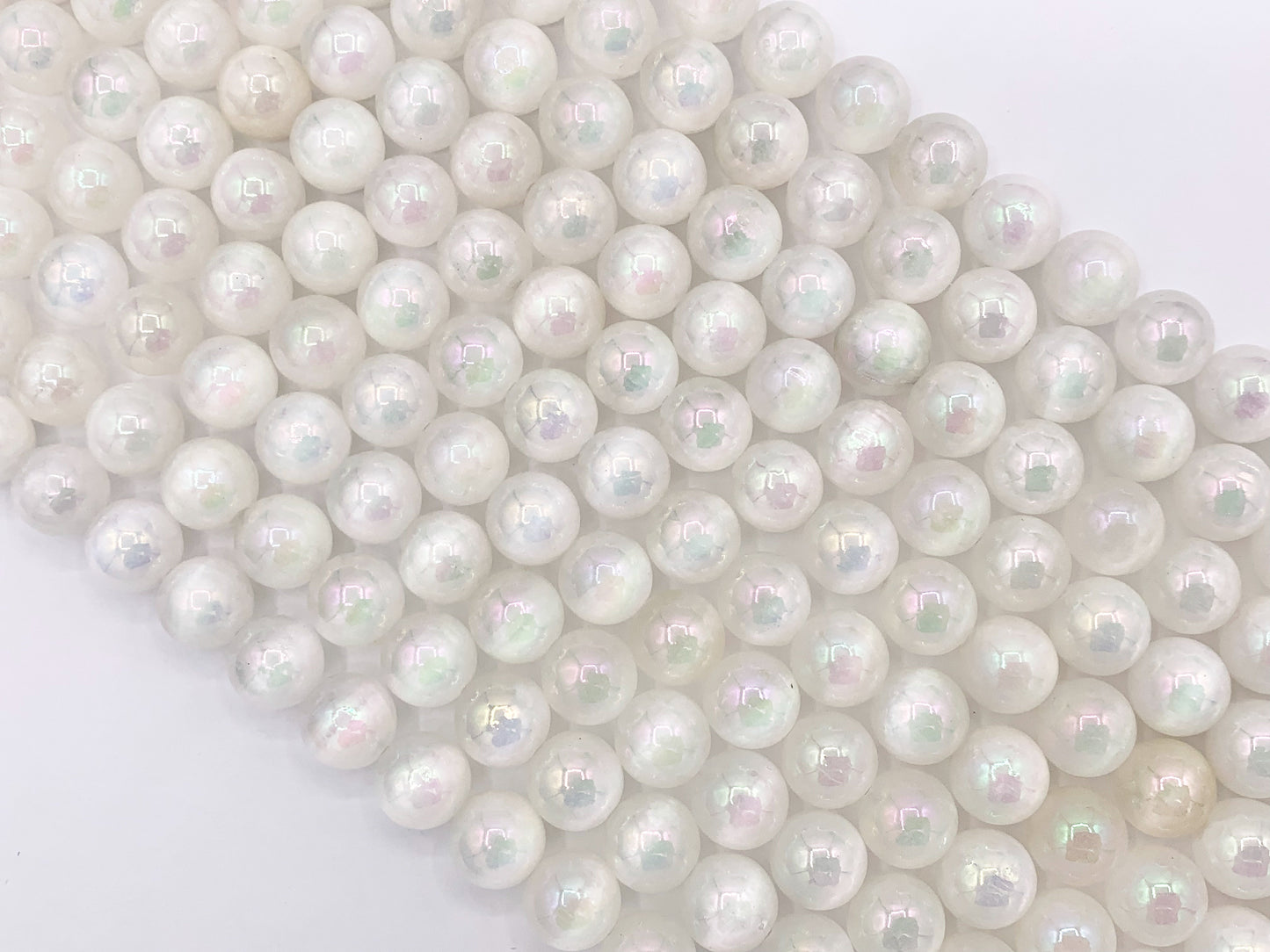 Electroplated Natural Selenite Mystic Coated White Selenite Smooth Beads 6mm 8mm 10mm Natural Stone Beads