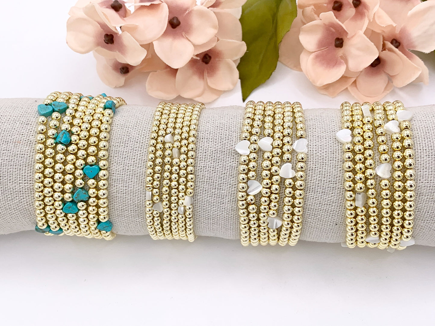 18K Gold Plated Hematite Magnesite/ Howlite/ Shell Dainty Stretchy Bracelet 1 piece
