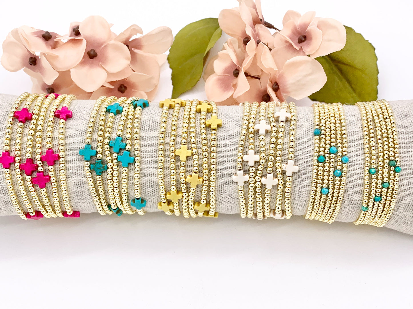 18K Gold Plated Hematite Magnesite/ Howlite/ Shell Dainty Stretchy Bracelet 1 piece