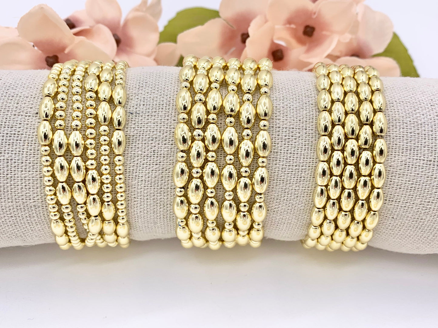 18K Gold Plated Hematite Rice Shape Beaded Dainty Stretchy Bracelet 1 piece