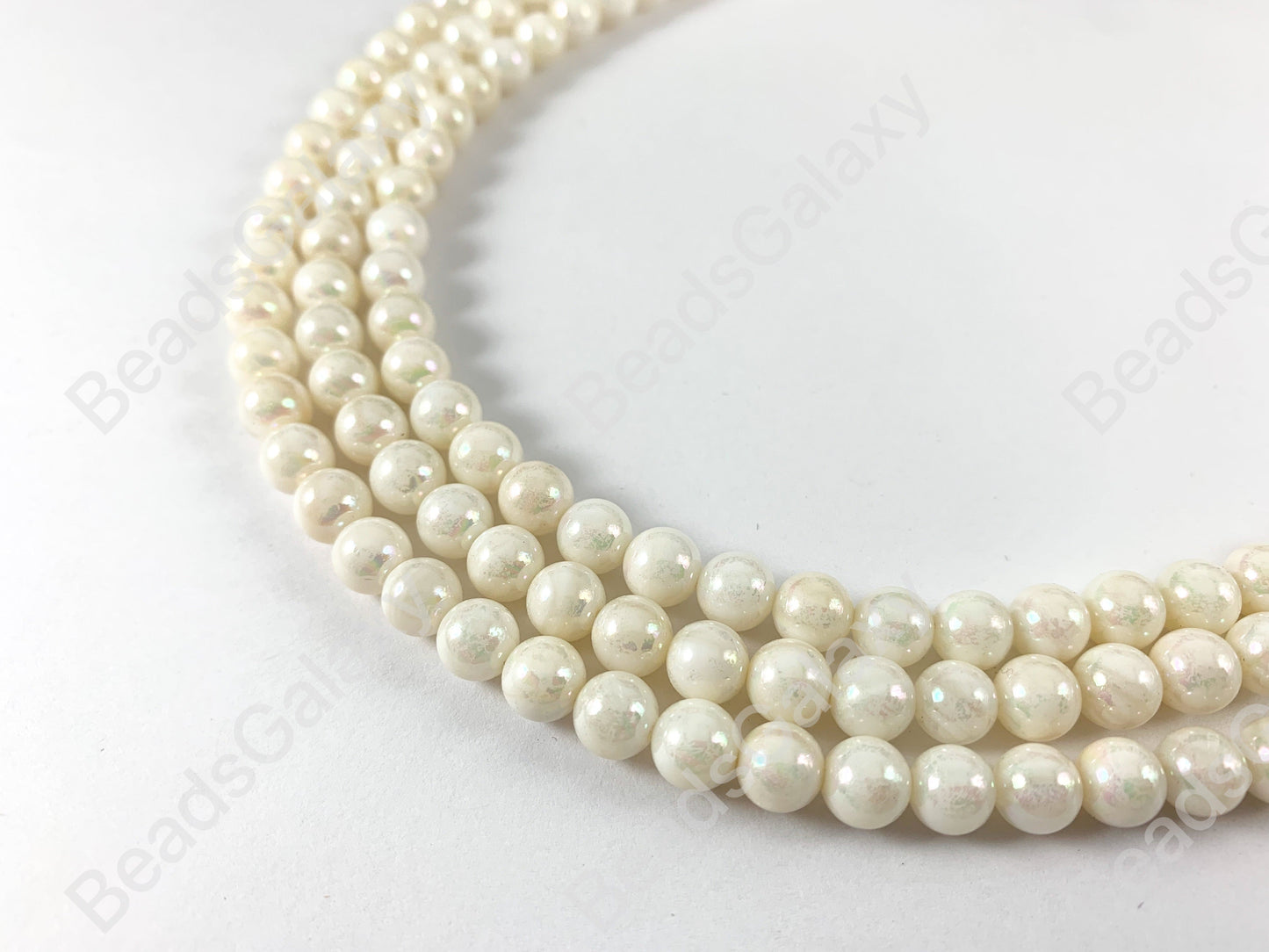 Shiny Electroplated Coated Natural White Lip Shell Round Beads Around 15"
