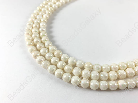 Shiny Electroplated Coated Natural White Lip Shell Round Beads Around 15"