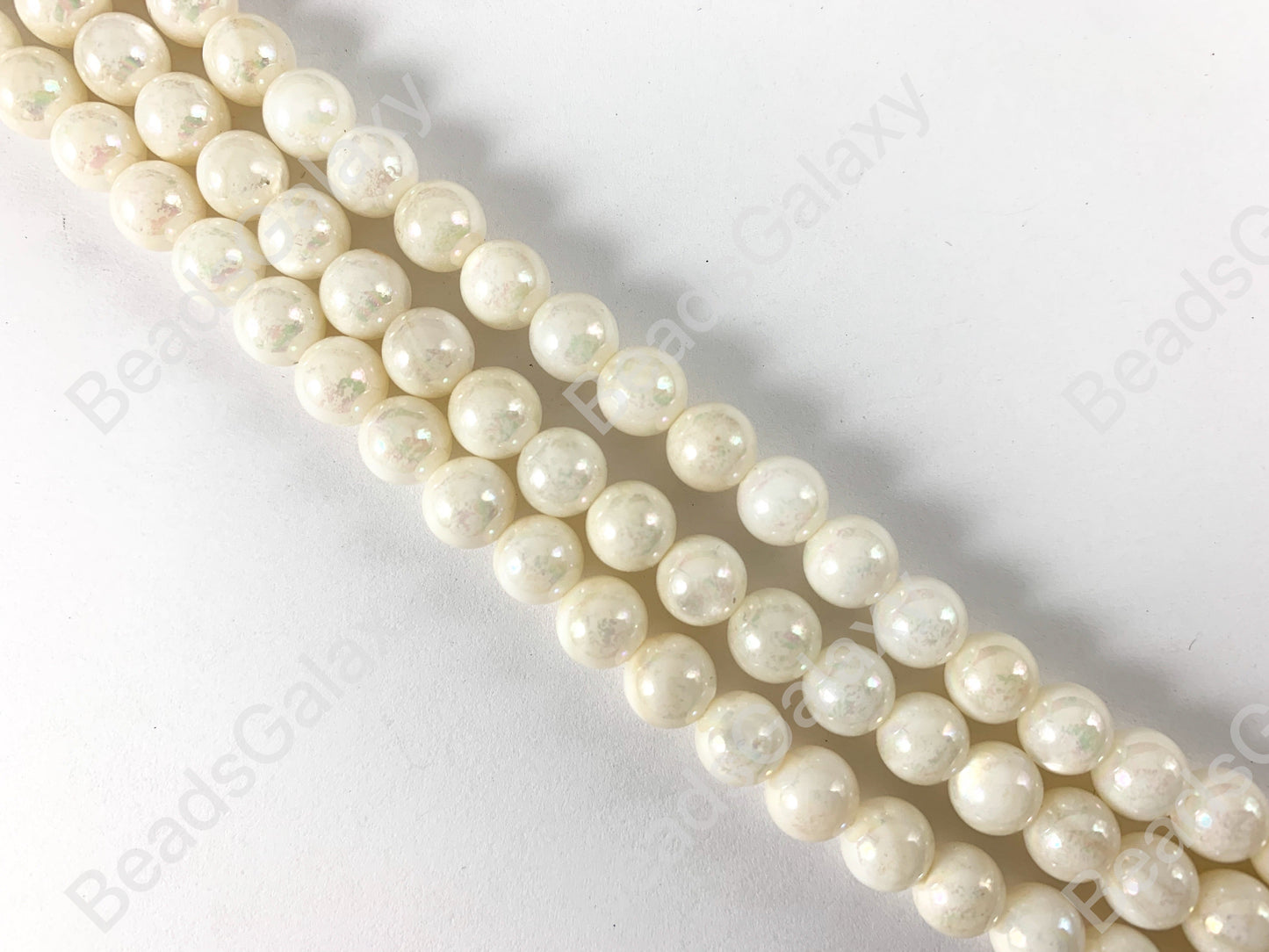 Shiny Electroplated Coated Natural White Lip Shell Round Beads Around 15"