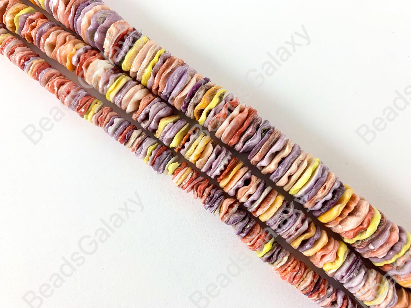 Rainbow Pectin Shell Wavy Heishi Beads Around 15-16"