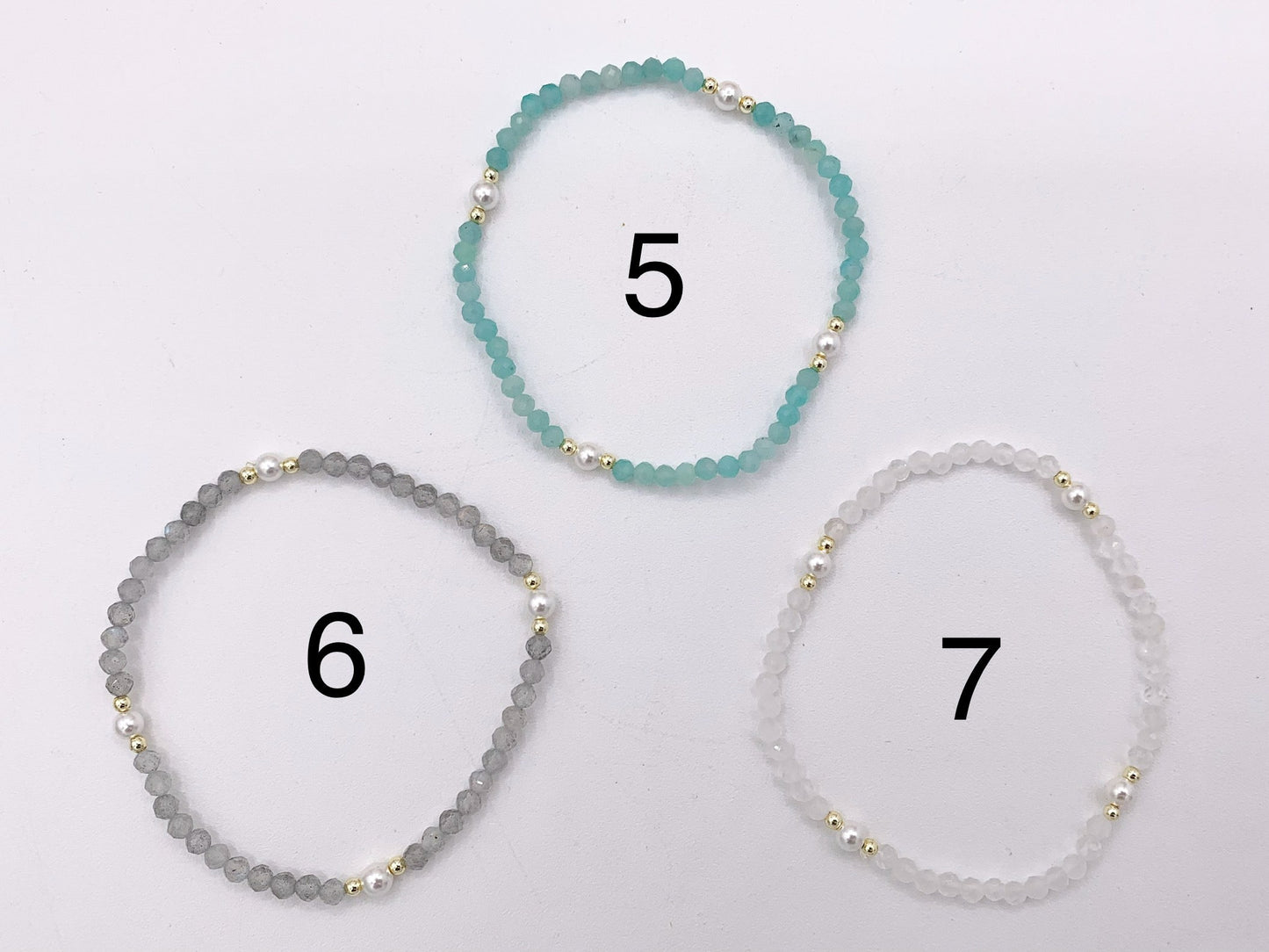 Assorted Stones With Pearls Dainty Stackable Stretchy Bracelet 1 piece Black Spinel, Terahertz, African Turquoise, Magnesite And More