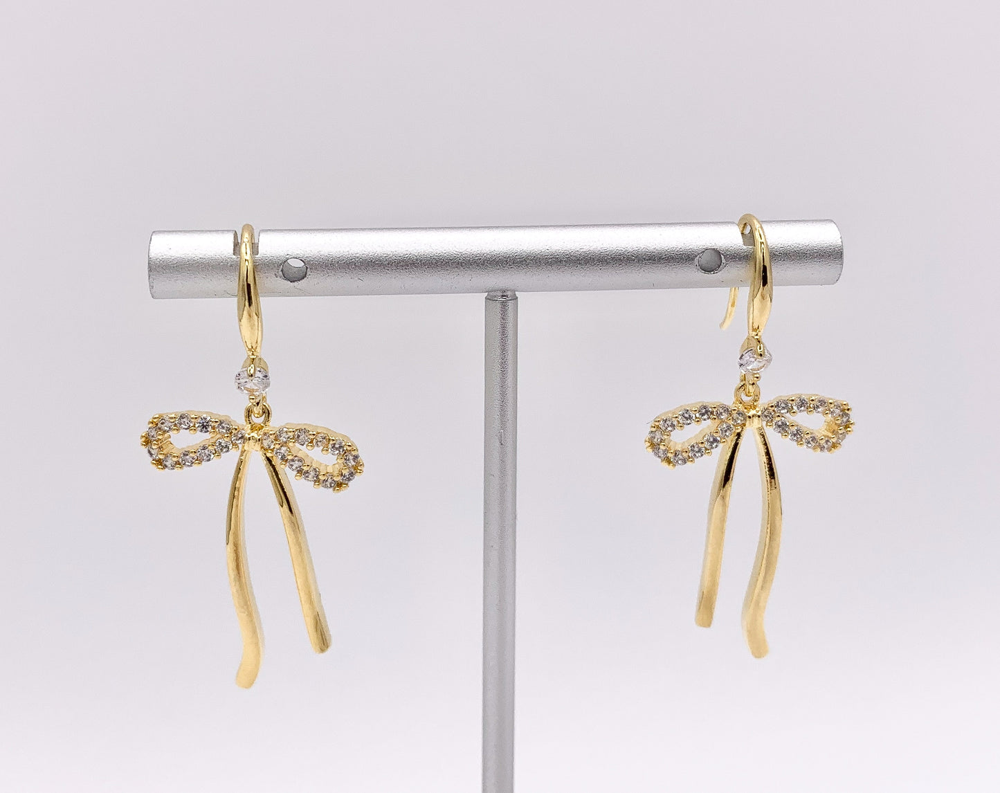 Cute Bowtie Earring Studs in CZ Pave 18K Gold/Platinum Plated Over Copper Earrings 3 PAIRS