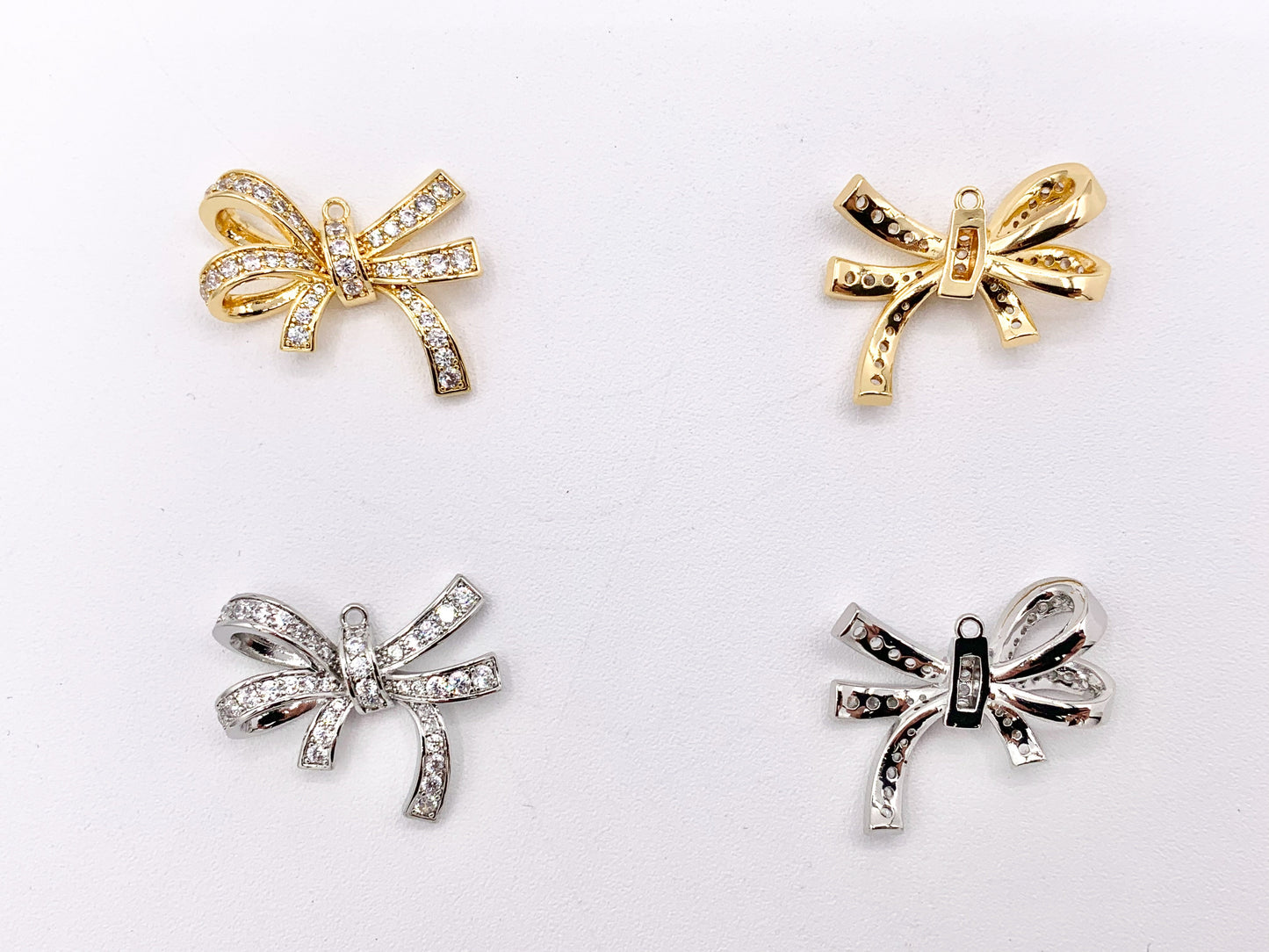 Cute Luxury Bowtie Pendant in CZ Pave 18K Gold/Platinum Plated Over Copper 4PCS
