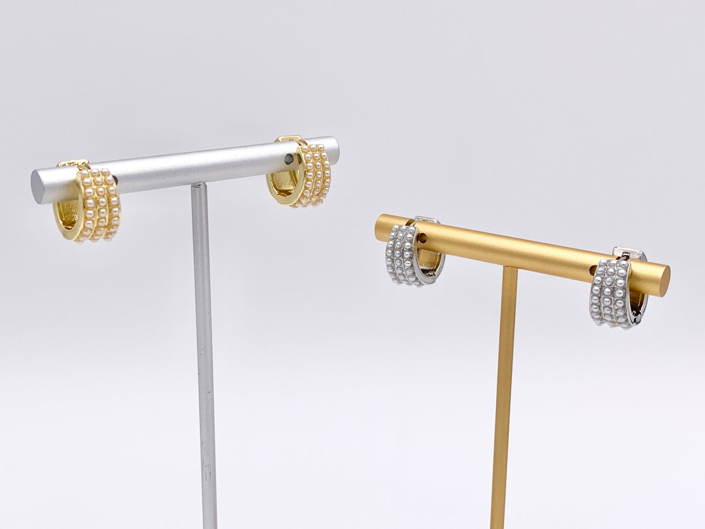 Dainty Pearl 14mm Earring Huggies in 18K Gold or Silver Plated Copper 3 PAIRS