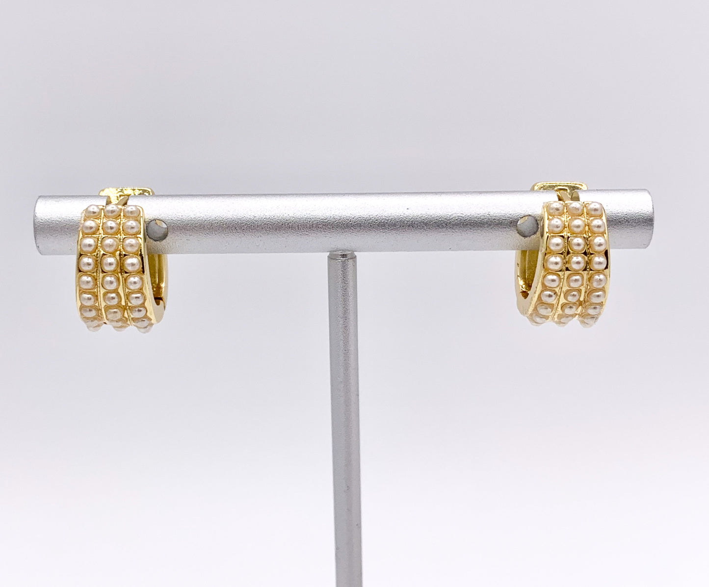 Dainty Pearl 14mm Earring Huggies in 18K Gold or Silver Plated Copper 3 PAIRS