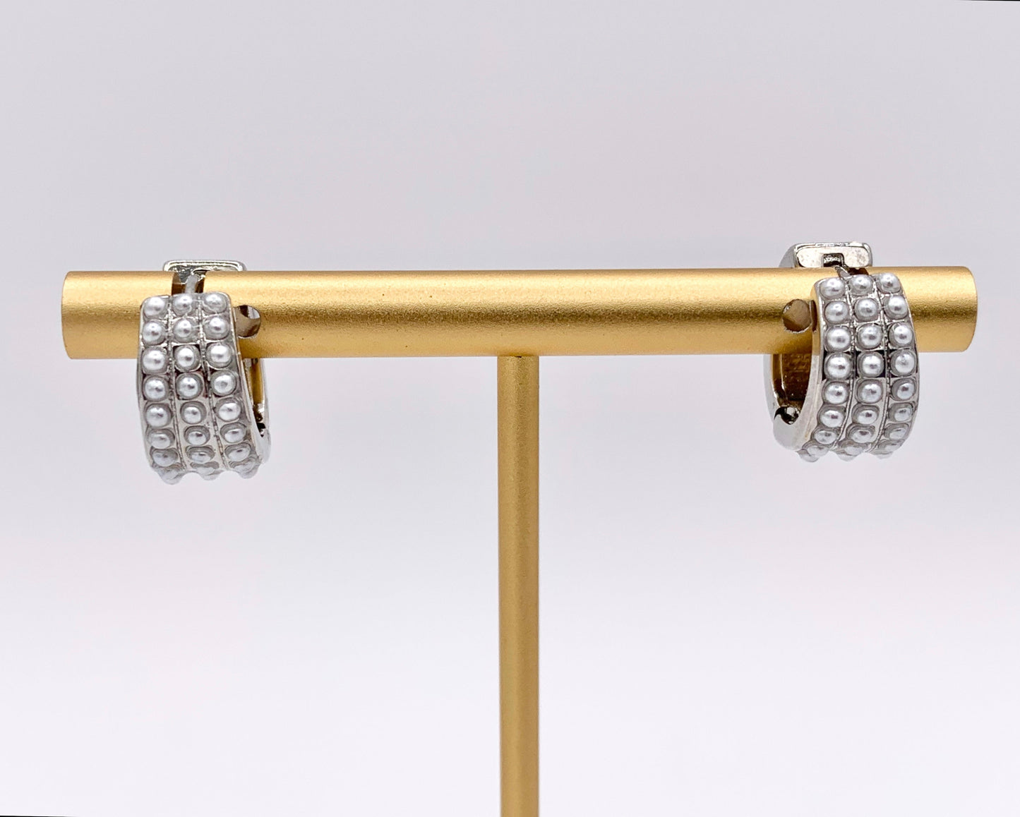 Dainty Pearl 14mm Earring Huggies in 18K Gold or Silver Plated Copper 3 PAIRS