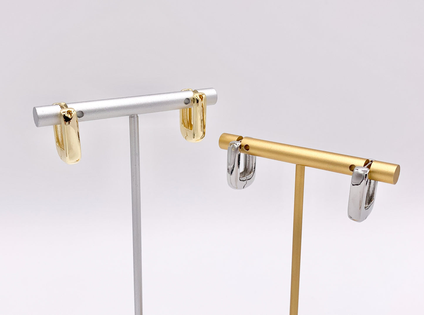 Dainty Rectangle 18mm Earring Huggies in 18K Gold or Silver Plated Copper 5 PAIRS