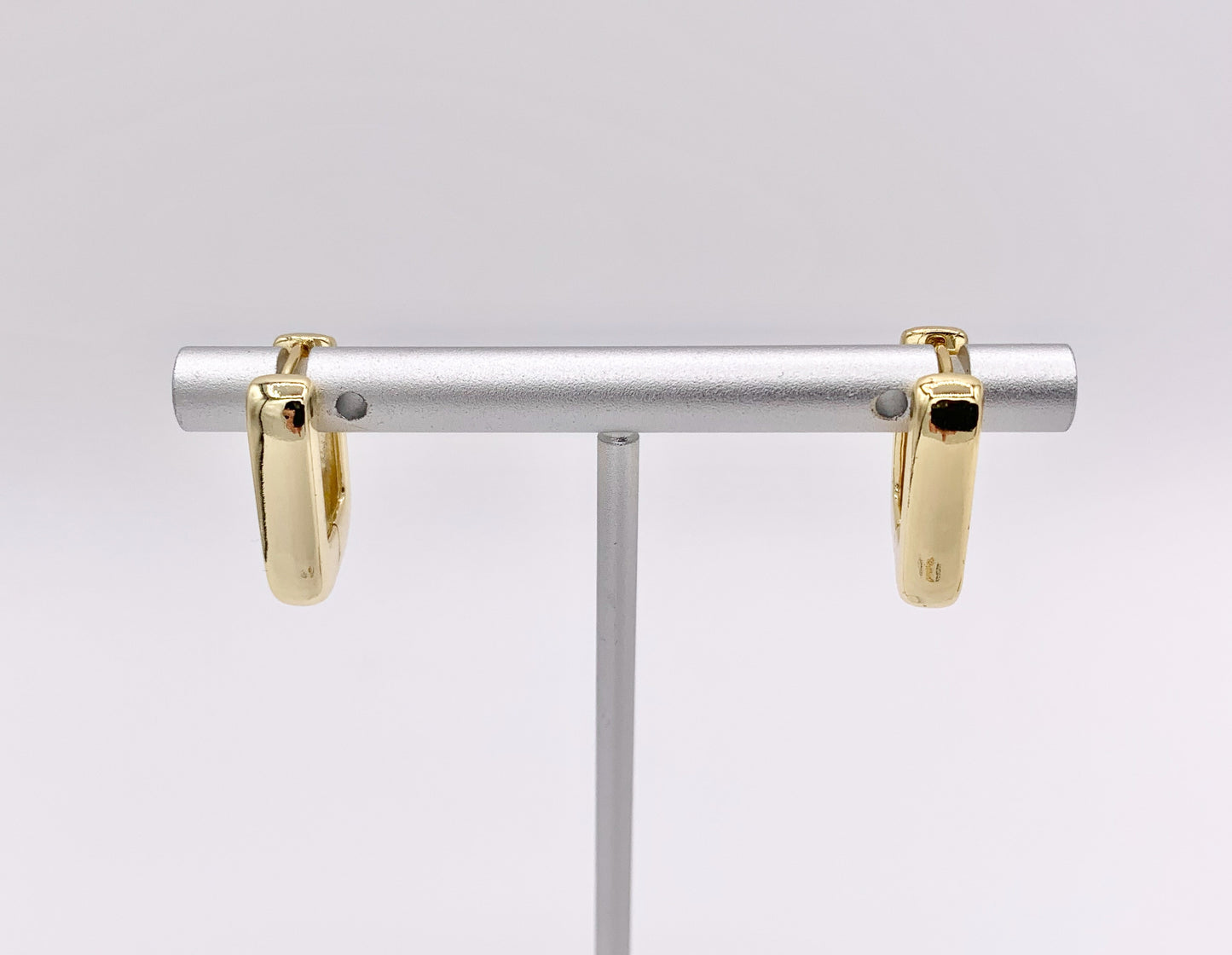 Dainty Rectangle 18mm Earring Huggies in 18K Gold or Silver Plated Copper 5 PAIRS