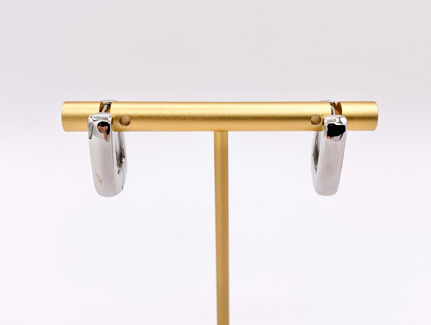 Dainty Rectangle 18mm Earring Huggies in 18K Gold or Silver Plated Copper 5 PAIRS