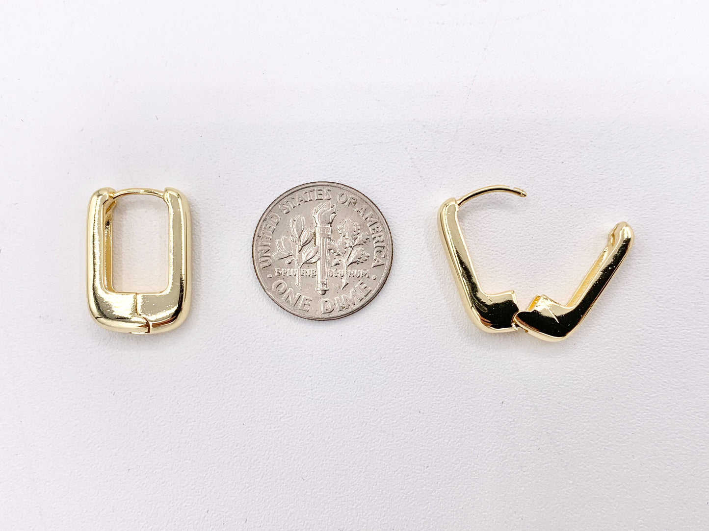 Dainty Rectangle 18mm Earring Huggies in 18K Gold or Silver Plated Copper 5 PAIRS