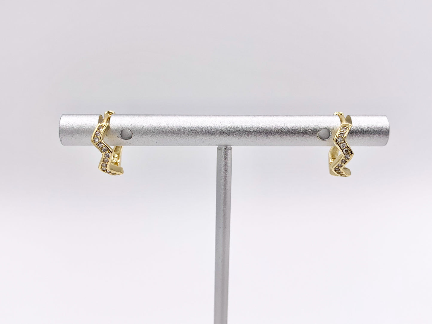 Dainty Wavy 11mm CZ Earring Huggies in 18K Gold or Silver Plated Copper 5 PAIRS