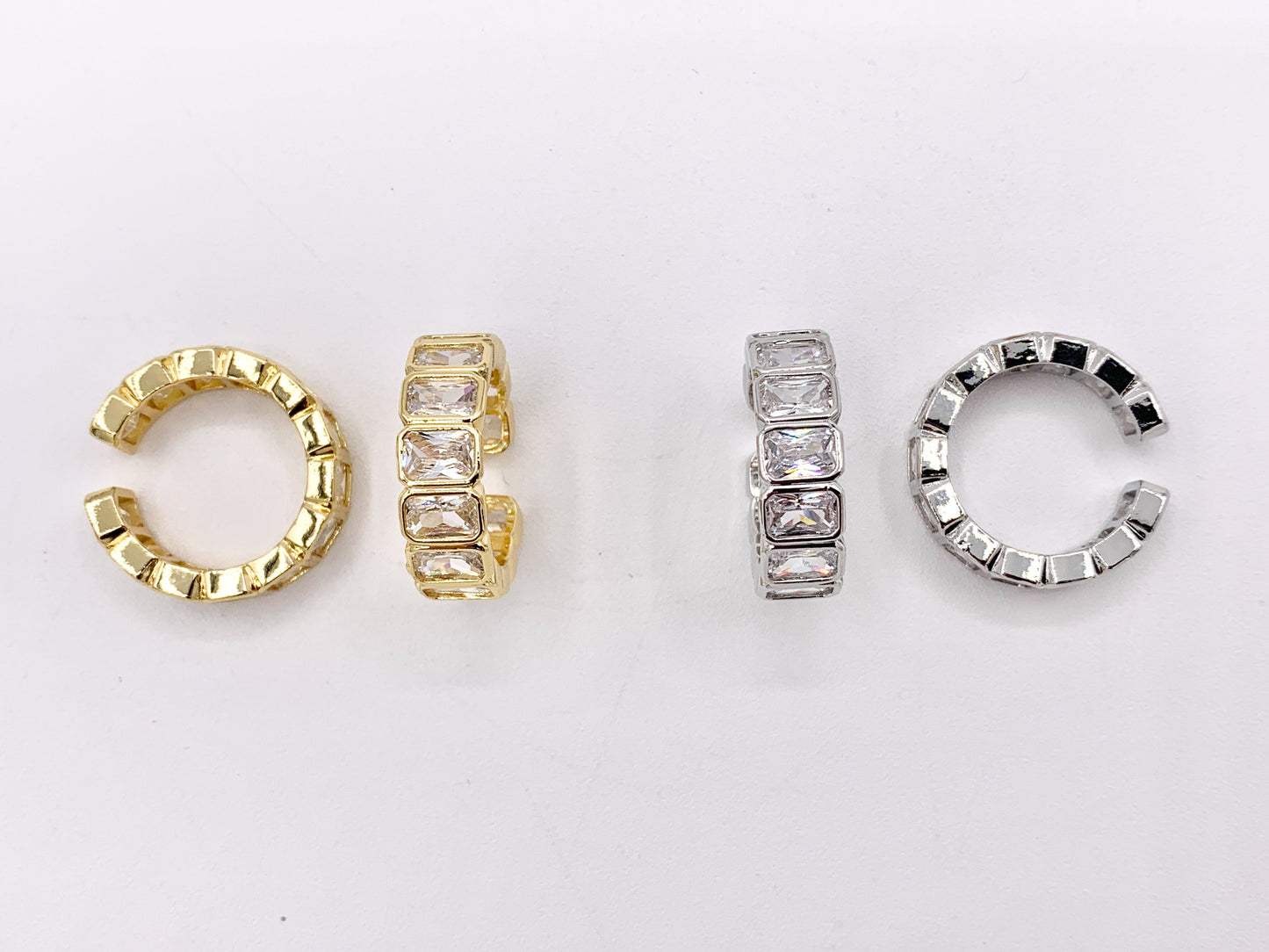 CZ Pave Baguette Link Rings in 18K gold or Silver Plated Copper 3 PCS