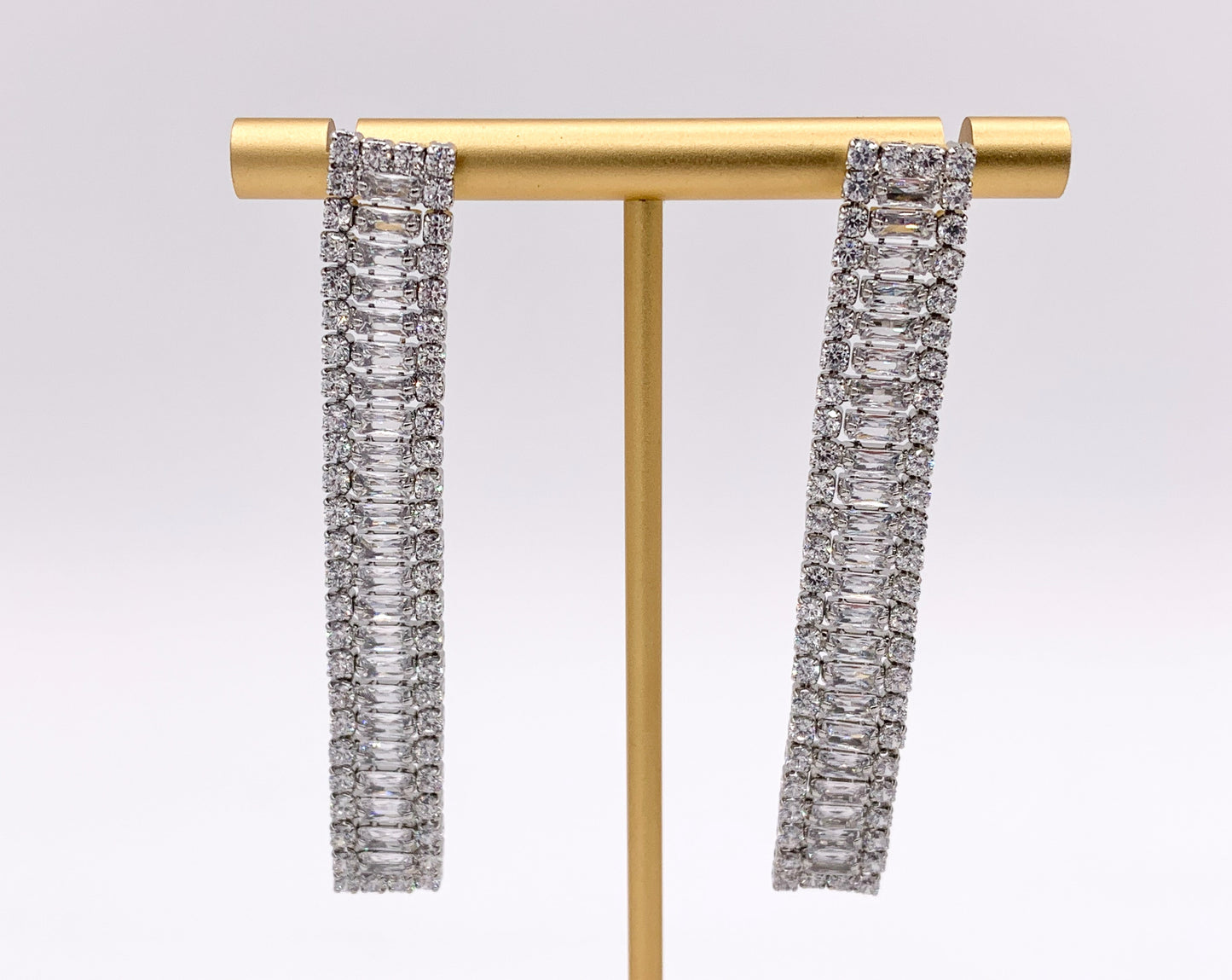 Drop Baguette CZ Pave Dangle Earrings in 18K Gold/Platinum Plated Copper 3 PAIRS