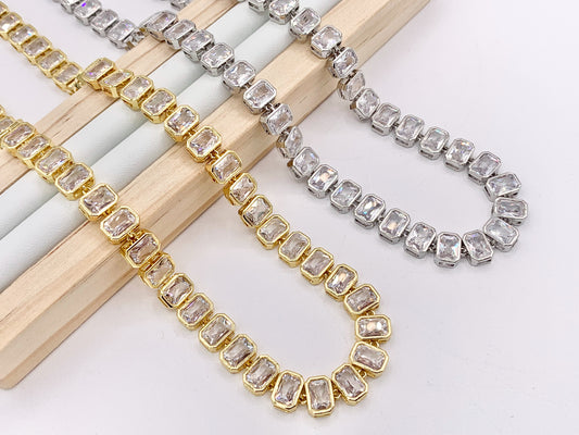 CZ Pave Baguette 16" Necklace / 7" Bracelet Gold/Platinum Plated Copper