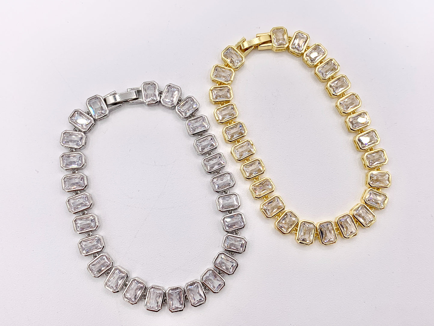 CZ Pave Baguette 16" Necklace / 7" Bracelet Gold/Platinum Plated Copper