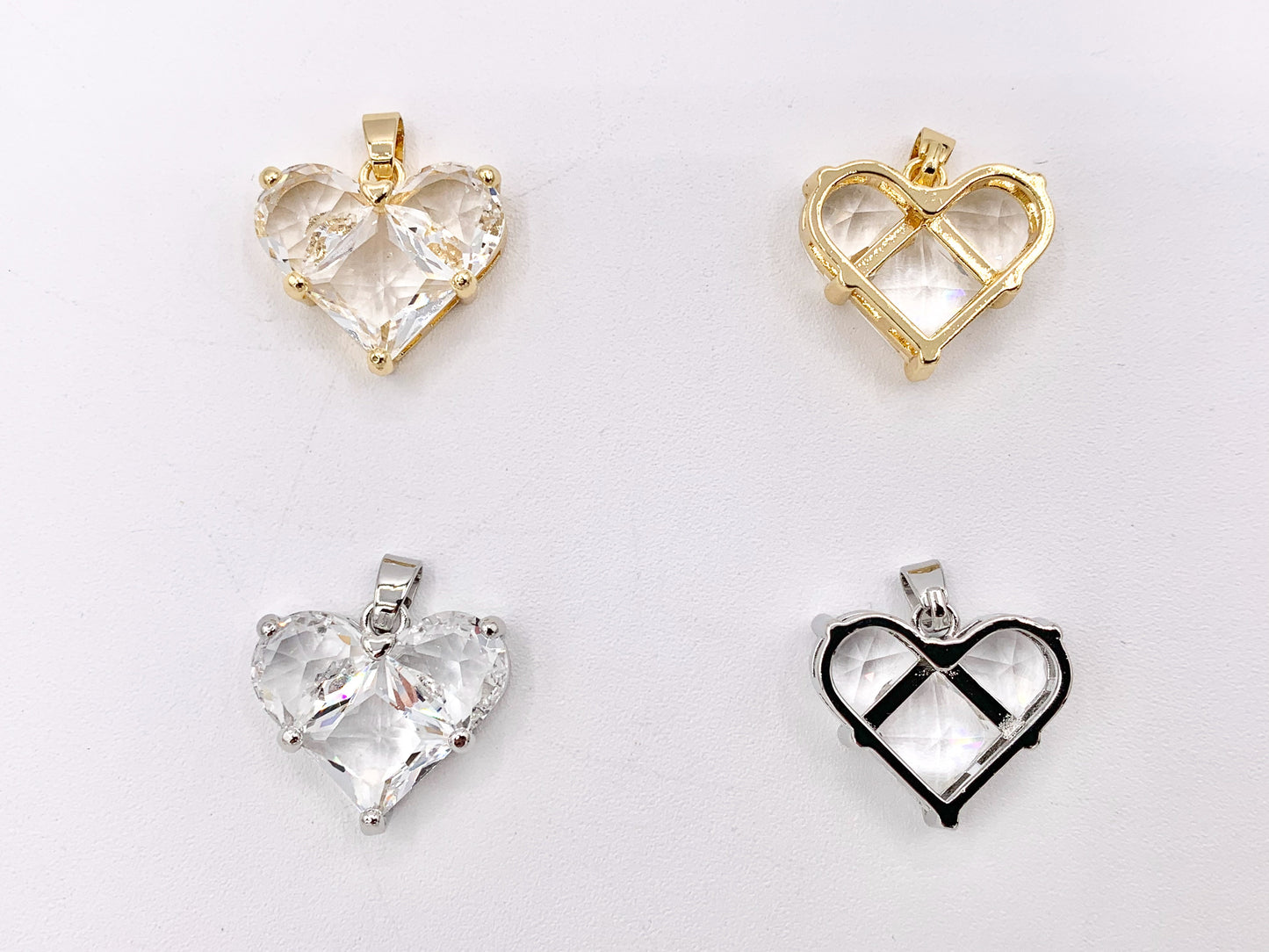 Cute Luxury CZ Heart Charms Real 18K Gold/Platinum Plated Micro CZ Pave Rhinestone Heart Pendant Over Brass 5 PCS