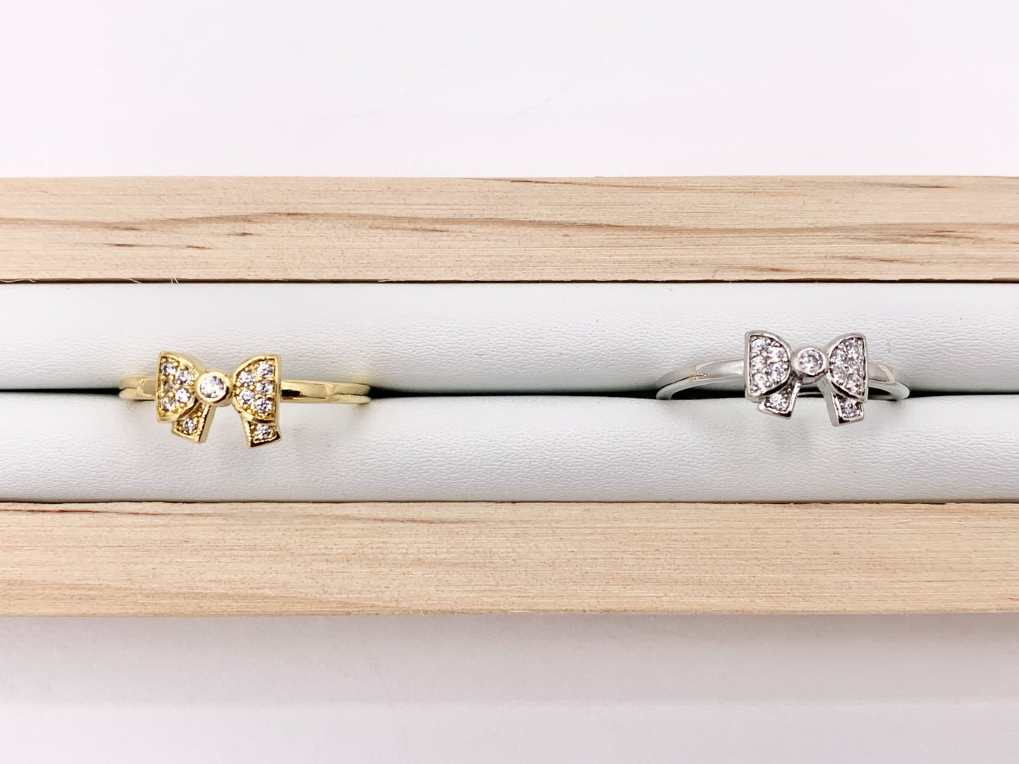 Dainty Cute Bowtie Statement Ring in 18K Real Gold/Platinum Plated CZ Pave 6 PCS