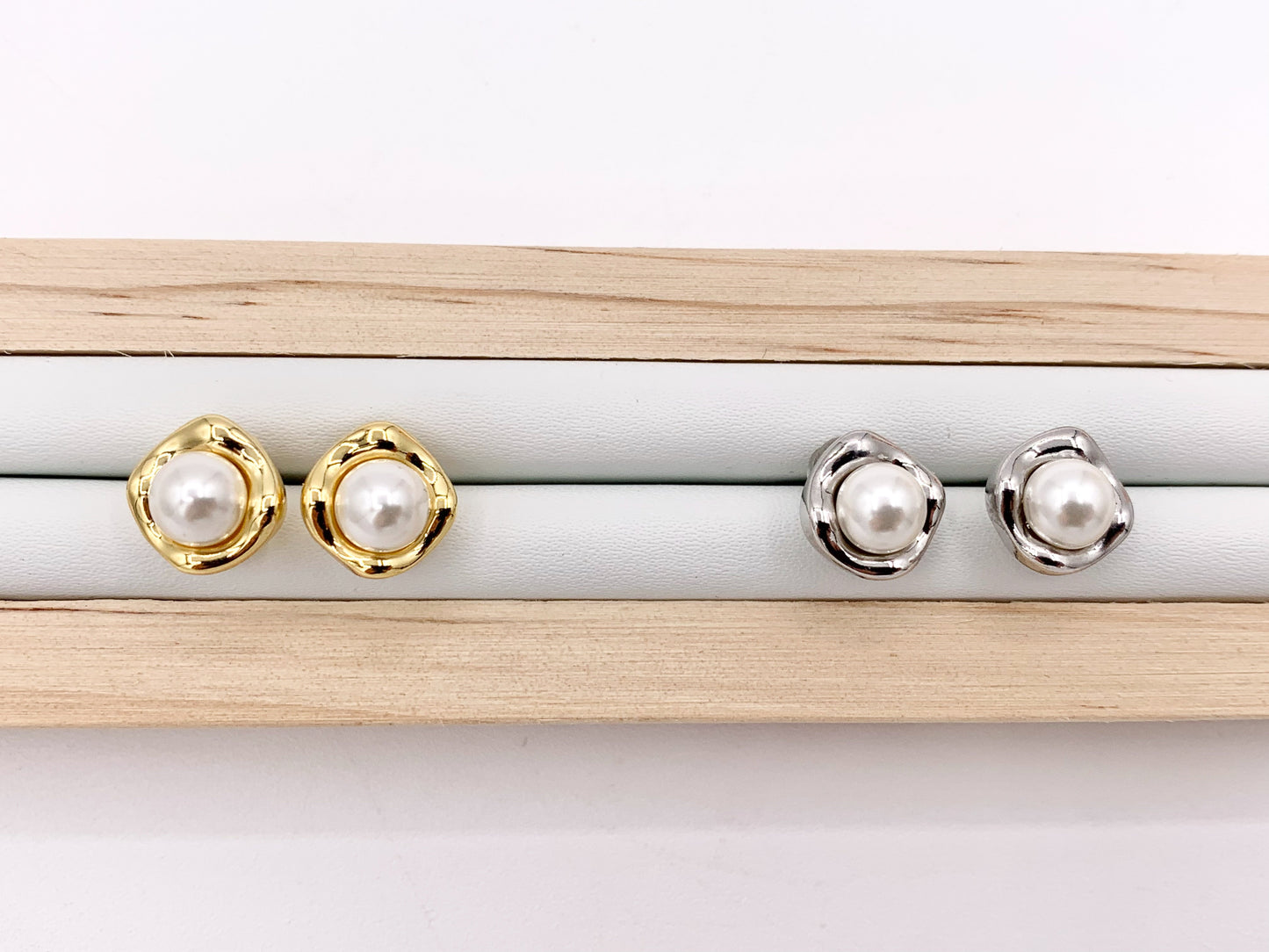 Freeform Pearl Earring Studs in Real 18K Gold/Silver Plated Over Copper 4 PAIRS